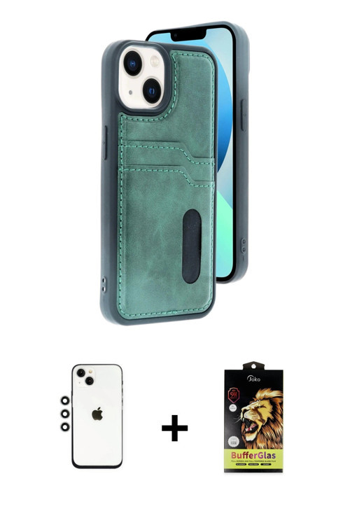 ieg™ iPhone 14 Kılıf Yörünge Işık Serisi - Siyah Buffer Cam Ekran Koruyucu + Gümüş Shine Kamera Lens