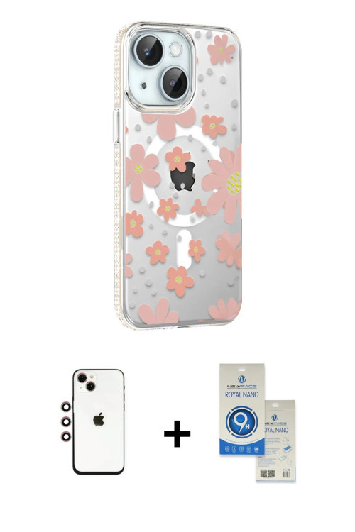 ieg™ iPhone 14 Kılıf Yörünge Işık Prime - Şeffaf Royal Nano Ekran Koruyucu + Gökkuşağı Shine Kamera