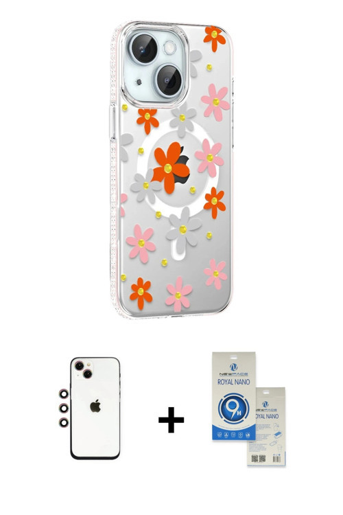 ieg™ iPhone 14 Kılıf Yörünge Işık Prime - Şeffaf Royal Nano Ekran Koruyucu + Gökkuşağı Shine Kamera