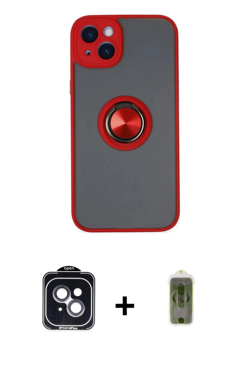 ieg™ iPhone 14 Kılıf Yörünge Çizgi - Siyah Joko Magic 5D Hayalet Cam + Siyah PVD Metal Kamera Lens