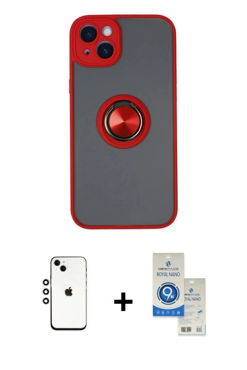 ieg™ iPhone 14 Kılıf Yörünge Çizgi - Şeffaf Royal Nano Ekran Koruyucu + Gümüş Shine Kamera Lens