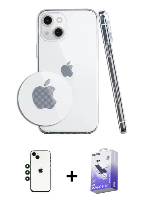 ieg™ iPhone 14 Kılıf Zirve Doku - Siyah Bilvis 5in1 5D Magic Hayalet Cam Ekran Koruyucu + Yeşil Shin