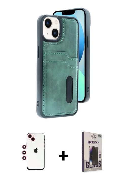 ieg™ iPhone 14 Kılıf Yörünge Işık Serisi - Siyah Bilvis Hayalet Cam Ekran Koruyucu + Kırmızı Shine K