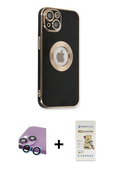 ieg™ iPhone 14 Plus Kılıf İz Form Serisi - Siyah Mat Seramik Nano Ekran Koruyucu + Mavi Raze Metal K