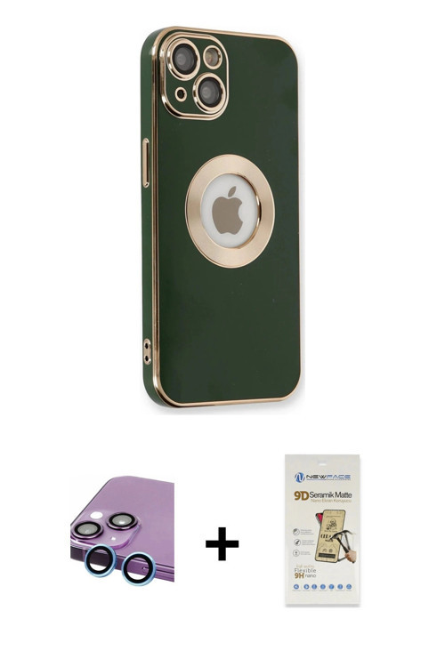 ieg™ iPhone 14 Plus Kılıf İz Form Serisi - Siyah Mat Seramik Nano Ekran Koruyucu + Mavi Raze Metal K