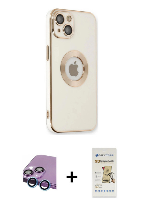 ieg™ iPhone 14 Plus Kılıf İz Form Serisi - Siyah Mat Seramik Nano Ekran Koruyucu + Mavi Raze Metal K
