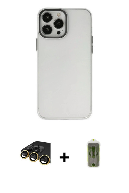 ieg™ iPhone 14 Pro Kılıf Ahenk Çizgi Prime - Siyah Joko Magic 5D Hayalet Cam + Gold Raze Metal Kamer