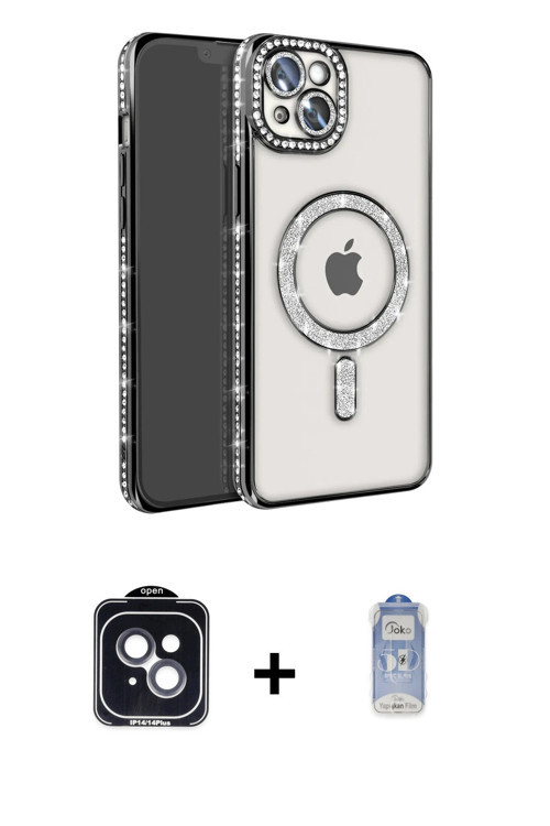 ieg™ iPhone 14 Kılıf Zirve Doku Prime - Siyah Joko Magic 5D Cam + Siyah PVD Metal Kamera Lens