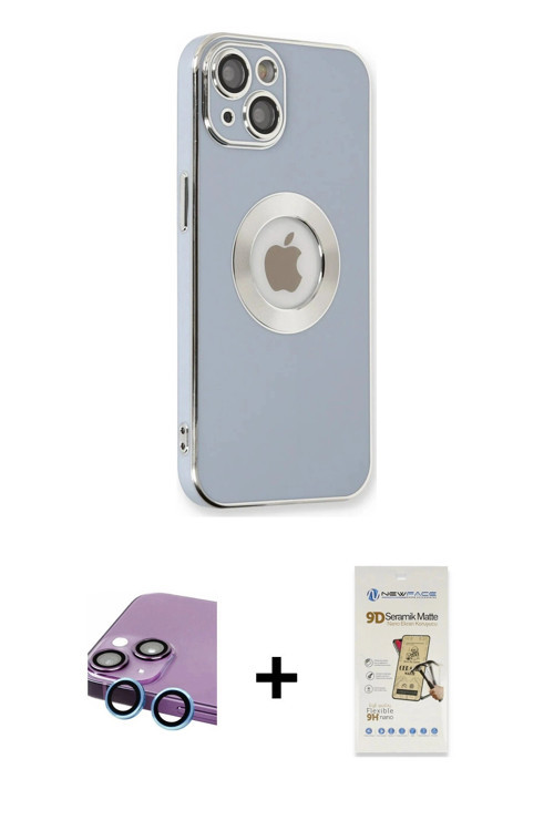 ieg™ iPhone 14 Plus Kılıf İz Form Serisi - Siyah Mat Seramik Nano Ekran Koruyucu + Mavi Raze Metal K