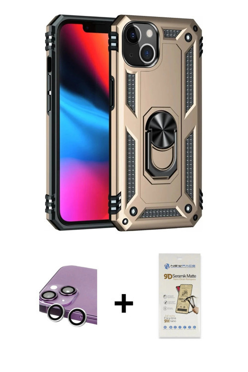 ieg™ iPhone 14 Plus Kılıf Ahenk Klasik Koleksiyonu - Siyah Mat Seramik Nano Ekran Koruyucu + Gümüş R