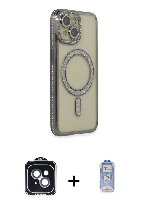 ieg™ iPhone 14 Kılıf Zirve Doku Prime - Siyah Joko Magic 5D Cam + Siyah PVD Metal Kamera Lens
