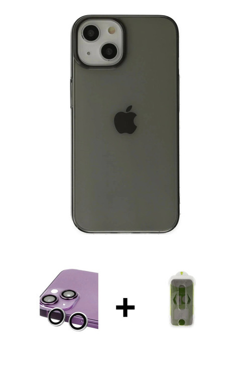 ieg™ iPhone 14 Plus Kılıf Kutup Doku Koleksiyonu - Siyah Joko Magic 5D Hayalet Cam + Gümüş Raze Meta