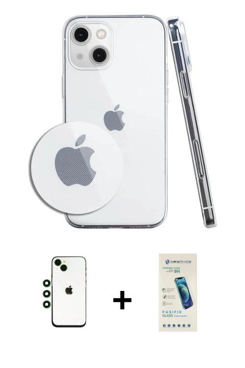 ieg™ iPhone 14 Kılıf Zirve Doku - Şeffaf Pasifik Cam Ekran Koruyucu + Yeşil Shine Kamera Lens