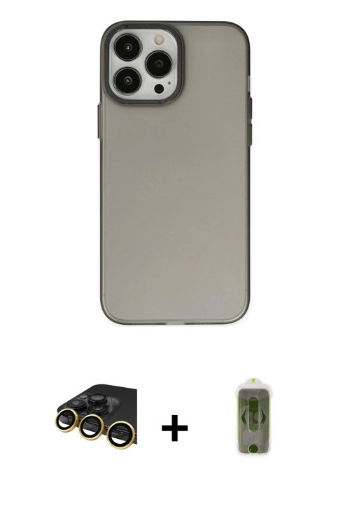 ieg™ iPhone 14 Pro Kılıf Ahenk Çizgi Prime - Siyah Joko Magic 5D Hayalet Cam + Gold Raze Metal Kamer