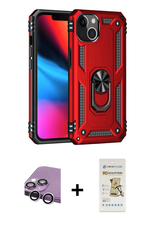 ieg™ iPhone 14 Plus Kılıf Ahenk Klasik Koleksiyonu - Siyah Mat Seramik Nano Ekran Koruyucu + Gümüş R