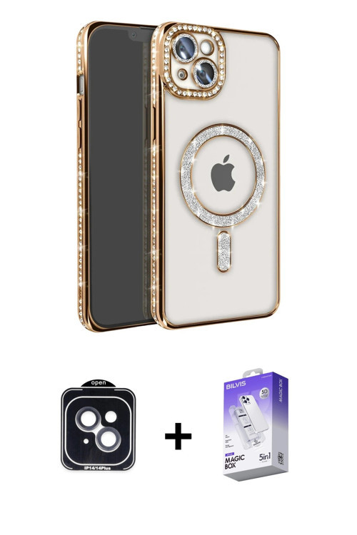 ieg™ iPhone 14 Kılıf Zirve Doku Prime - Siyah Bilvis 5in1 3D Magic Cam Ekran Koruyucu + Siyah PVD Me
