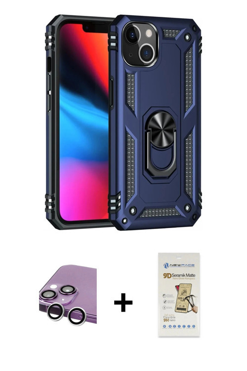 ieg™ iPhone 14 Plus Kılıf Ahenk Klasik Koleksiyonu - Siyah Mat Seramik Nano Ekran Koruyucu + Gümüş R