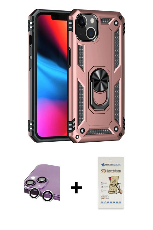 ieg™ iPhone 14 Plus Kılıf Ahenk Klasik Koleksiyonu - Siyah Mat Seramik Nano Ekran Koruyucu + Gümüş R