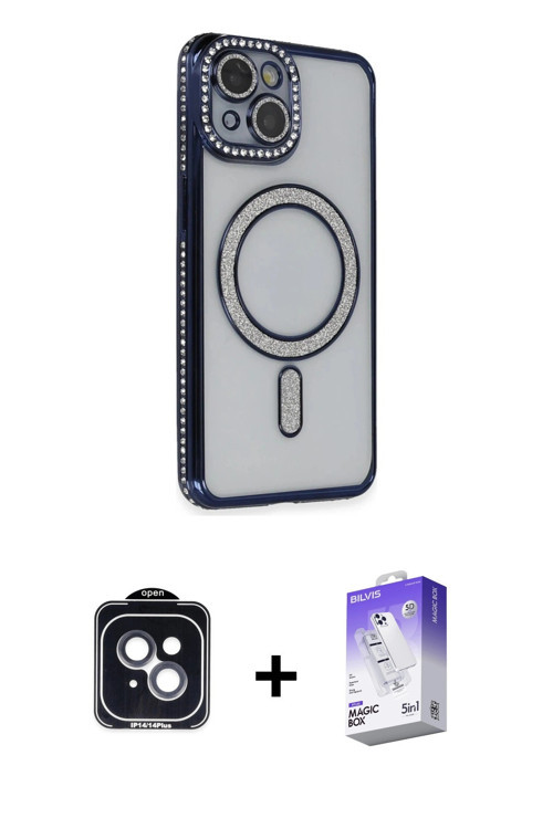 ieg™ iPhone 14 Kılıf Zirve Doku Prime - Siyah Bilvis 5in1 3D Magic Cam Ekran Koruyucu + Siyah PVD Me