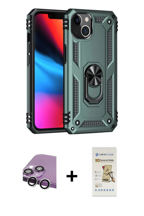 ieg™ iPhone 14 Plus Kılıf Ahenk Klasik Koleksiyonu - Siyah Mat Seramik Nano Ekran Koruyucu + Gümüş R