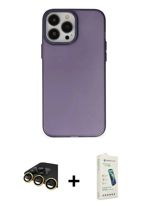 ieg™ iPhone 14 Pro Kılıf Ahenk Çizgi Prime - Şeffaf Pasifik Cam Ekran Koruyucu + Gold Raze Metal Kam