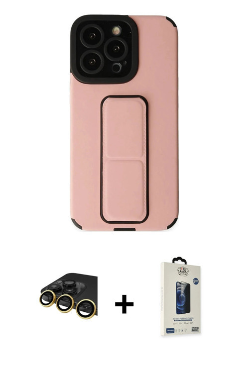 ieg™ iPhone 14 Pro Kılıf Çekirdek Yansıma - Siyah Bilvis Hayalet Cam Ekran Koruyucu + Gold Raze Meta