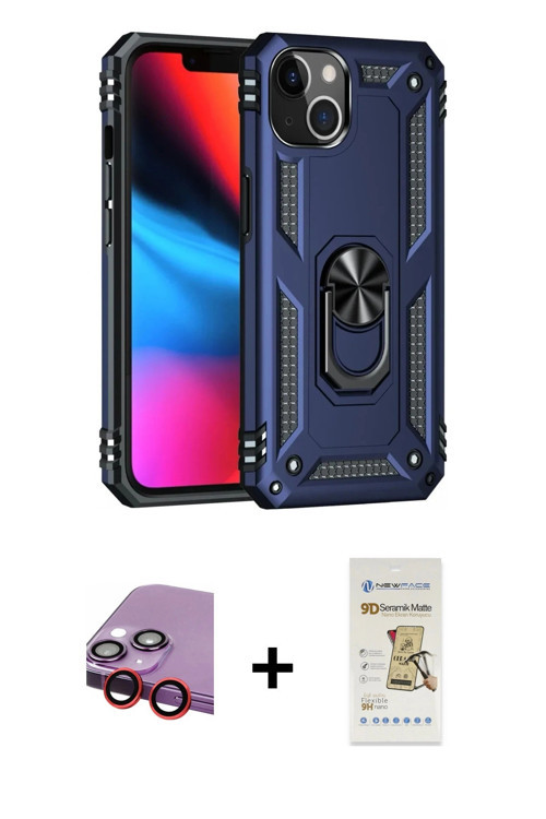 ieg™ iPhone 14 Plus Kılıf Ahenk Klasik Koleksiyonu - Siyah Mat Seramik Nano Ekran Koruyucu + Kırmızı