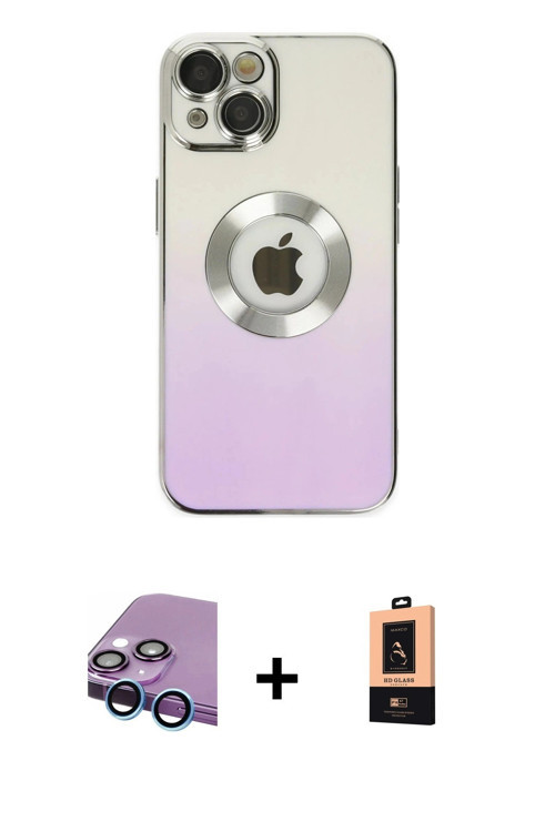 ieg™ iPhone 14 Plus Kılıf Kutup Yansıma Özel Seri - Şeffaf Maxco Cam Ekran Koruyucu + Mavi Raze Meta