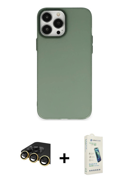 ieg™ iPhone 14 Pro Kılıf Ahenk Çizgi Prime - Şeffaf Pasifik Cam Ekran Koruyucu + Gold Raze Metal Kam