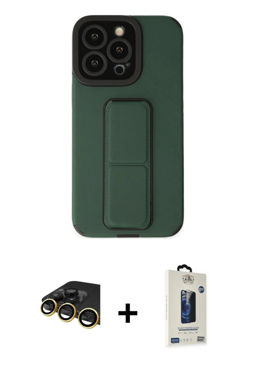 ieg™ iPhone 14 Pro Kılıf Çekirdek Yansıma - Siyah Bilvis Hayalet Cam Ekran Koruyucu + Gold Raze Meta