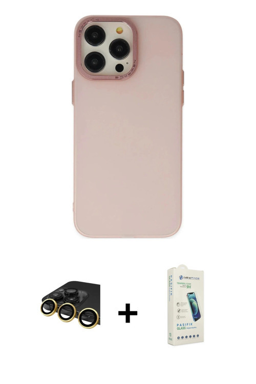 ieg™ iPhone 14 Pro Kılıf Ahenk Çizgi Prime - Şeffaf Pasifik Cam Ekran Koruyucu + Gold Raze Metal Kam