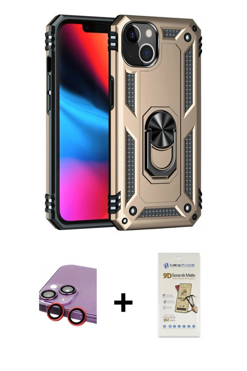 ieg™ iPhone 14 Plus Kılıf Ahenk Klasik Koleksiyonu - Siyah Mat Seramik Nano Ekran Koruyucu + Kırmızı