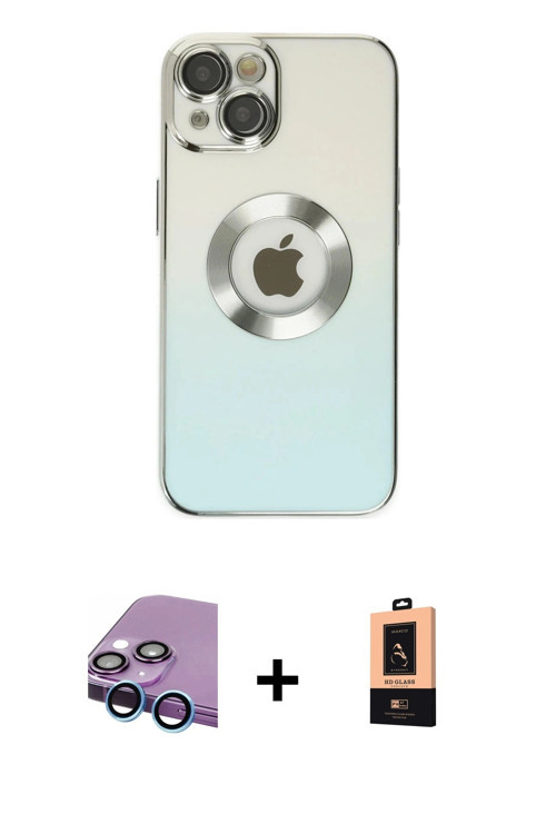 ieg™ iPhone 14 Plus Kılıf Kutup Yansıma Özel Seri - Şeffaf Maxco Cam Ekran Koruyucu + Mavi Raze Meta