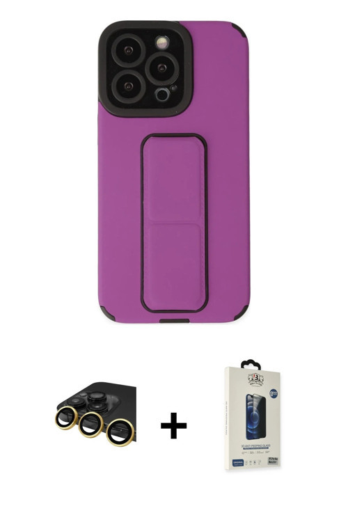 ieg™ iPhone 14 Pro Kılıf Çekirdek Yansıma - Siyah Bilvis Hayalet Cam Ekran Koruyucu + Gold Raze Meta