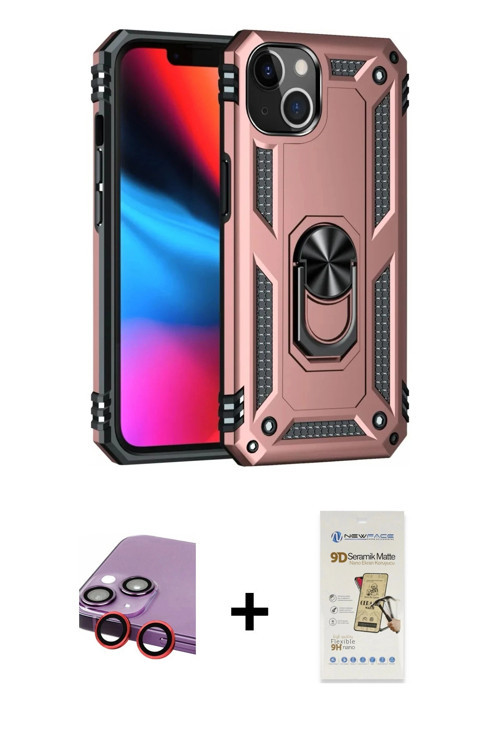ieg™ iPhone 14 Plus Kılıf Ahenk Klasik Koleksiyonu - Siyah Mat Seramik Nano Ekran Koruyucu + Kırmızı