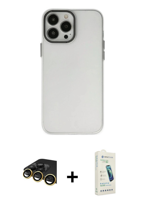 ieg™ iPhone 14 Pro Kılıf Ahenk Çizgi Prime - Şeffaf Pasifik Cam Ekran Koruyucu + Gold Raze Metal Kam