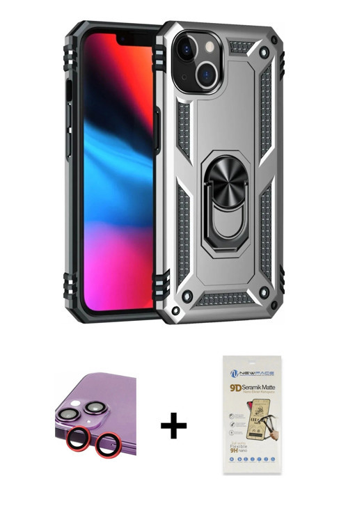 ieg™ iPhone 14 Plus Kılıf Ahenk Klasik Koleksiyonu - Siyah Mat Seramik Nano Ekran Koruyucu + Kırmızı