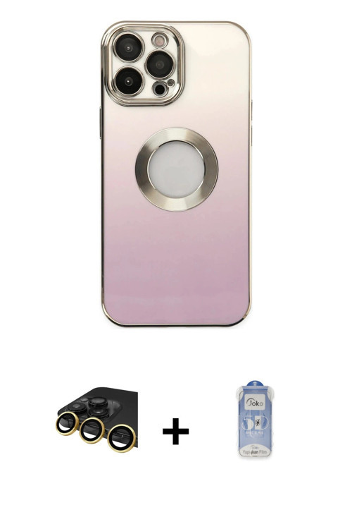 ieg™ iPhone 14 Pro Kılıf Kutup Yansıma Özel Seri - Siyah Joko Magic 5D Cam + Gold Raze Metal Kamera
