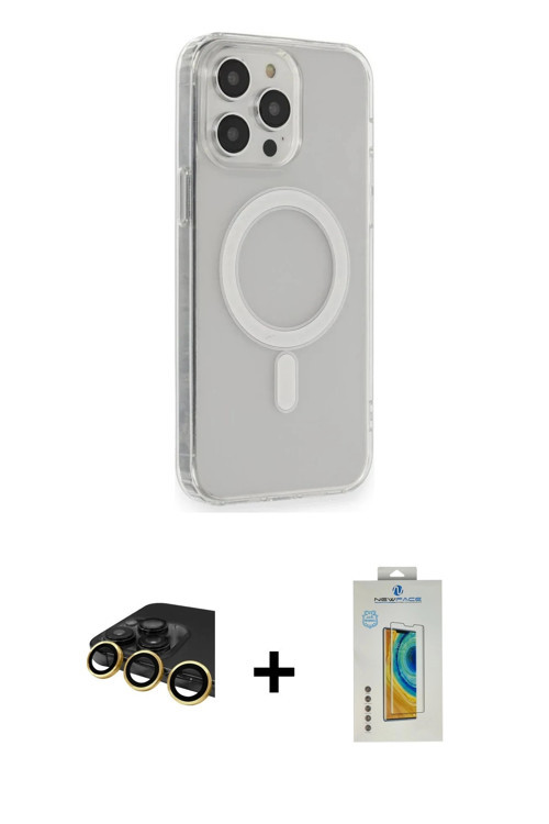 ieg™ iPhone 14 Pro Kılıf Pusula Çizgi Koleksiyonu - Siyah Polymer Nano Ekran Koruyucu + Gold Raze Me
