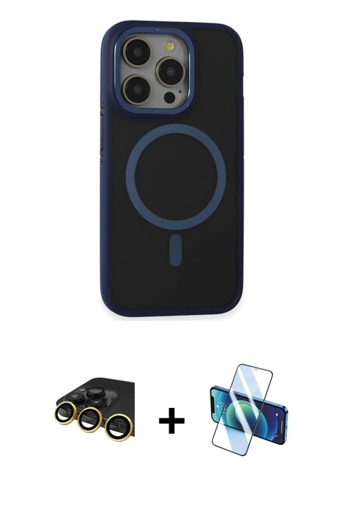 ieg™ iPhone 14 Pro Kılıf Ahenk Form Serisi - Siyah 3D Antistatik Cam Ekran Koruyucu + Gold Raze Meta