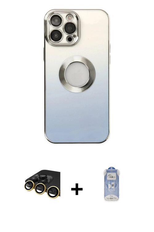 ieg™ iPhone 14 Pro Kılıf Kutup Yansıma Özel Seri - Siyah Joko Magic 5D Cam + Gold Raze Metal Kamera