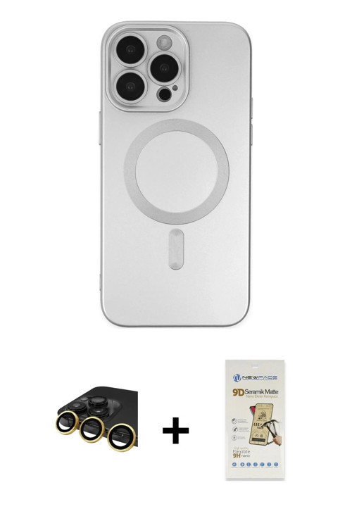 ieg™ iPhone 14 Pro Kılıf Akış Minimal Özel Seri - Siyah Mat Seramik Nano Ekran Koruyucu + Gold Raze