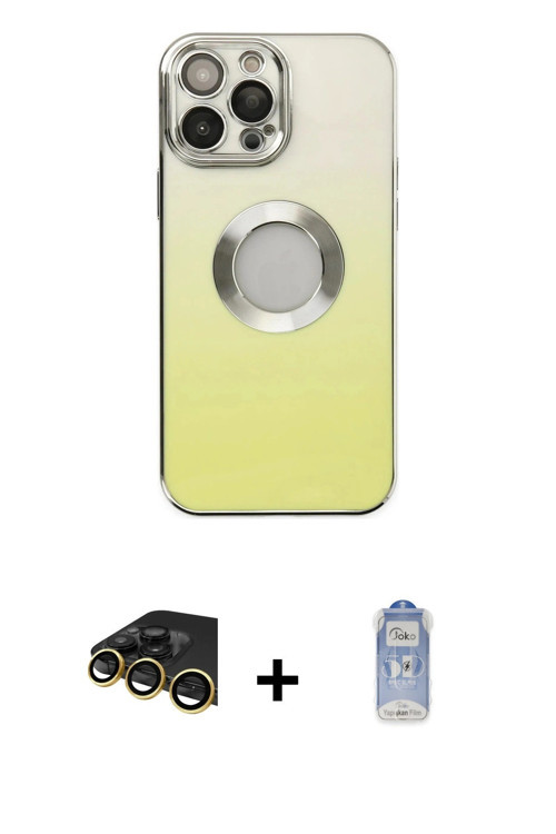 ieg™ iPhone 14 Pro Kılıf Kutup Yansıma Özel Seri - Siyah Joko Magic 5D Cam + Gold Raze Metal Kamera