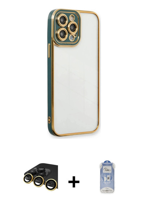 ieg™ iPhone 14 Pro Kılıf Çekirdek Klasik Serisi - Siyah Joko Magic 5D Cam + Gold Raze Metal Kamera L