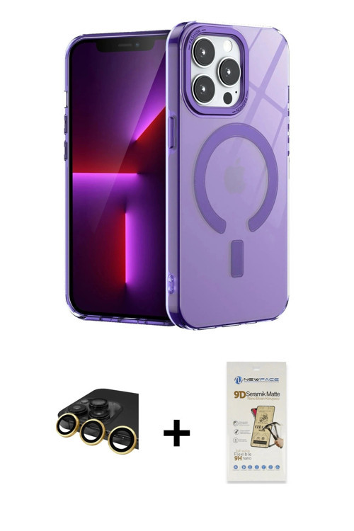 ieg™ iPhone 14 Pro Kılıf Yankı Çizgi - Siyah Mat Seramik Nano Ekran Koruyucu + Gold Raze Metal Kamer