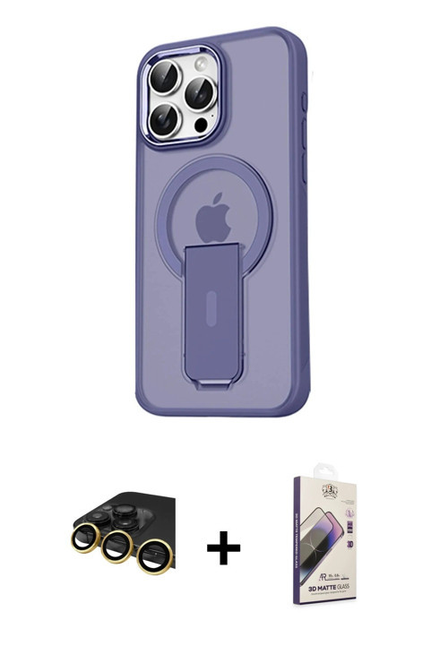 ieg™ iPhone 14 Pro Kılıf Pusula Doku Koleksiyonu - Siyah Bilvis 3D Mat Cam Ekran Koruyucu + Gold Raz