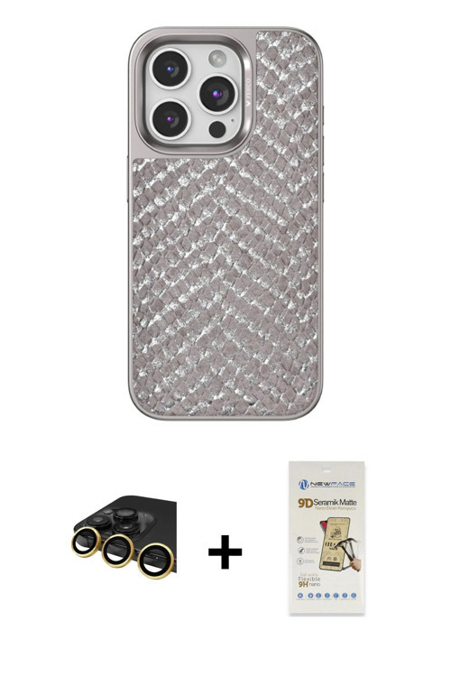 ieg™ iPhone 14 Pro Kılıf Vadi Özel Seri - Siyah Mat Seramik Nano Ekran Koruyucu + Gold Raze Metal Ka