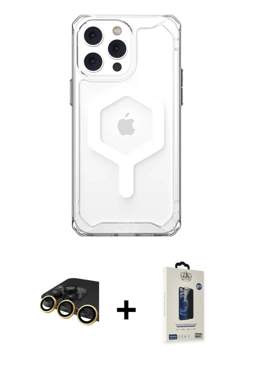 ieg™ iPhone 14 Pro Kılıf Kutup Doku Prime - Siyah Bilvis Hayalet Cam Ekran Koruyucu + Gold Raze Meta