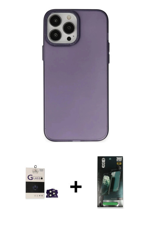 ieg™ iPhone 14 Pro Max Kılıf Ahenk Çizgi Prime - Siyah 360 Mat Full Body Arka Koruyucu + Derin Mor B