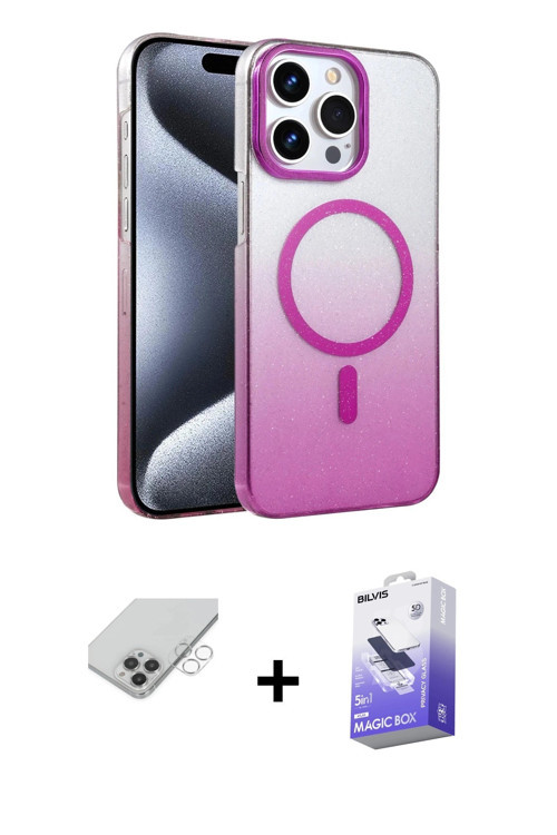 ieg™ iPhone 14 Pro Max Kılıf Ahenk Doku Özel Seri - Siyah Bilvis 5in1 5D Magic Hayalet Cam Ekran Kor